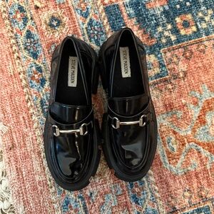 Steve Madden Glossy Black Loafers with Silver Detail